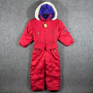 VINTAGE Couloir Hooded Kids Ski Snowsuit Insulated Red Kids Youth Size 5